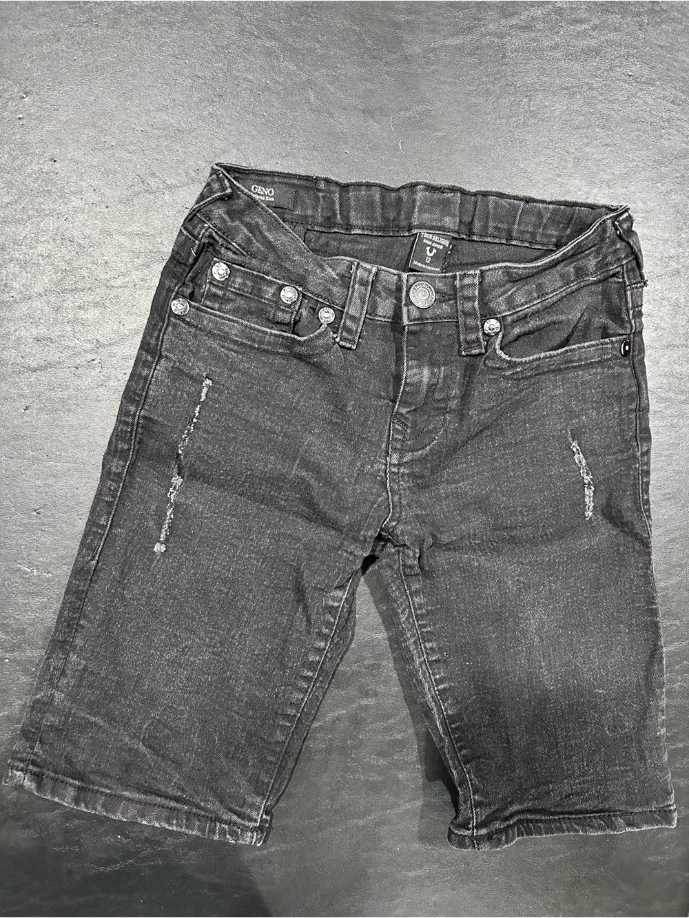 True Religion Kids Black Denim Shorts with Subtle Distressing